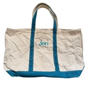 Vintage L.L. Bean Boat and Tote Heavy Canvas Large Bag USA Teal Personalized Jen